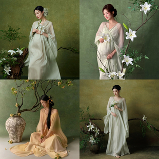 影楼绿色孕妇拍照油画摄影背景布室内绿色婚纱肖像写真拍照背景布