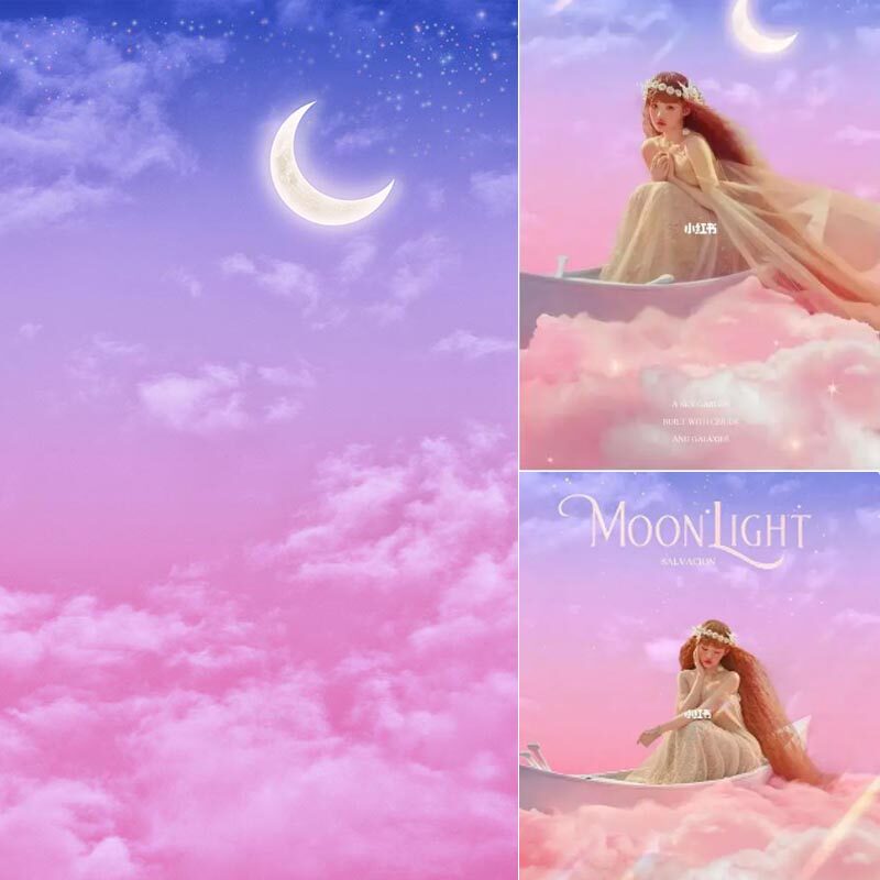 影楼实景粉色天空背景影楼写真影楼儿童天空云朵背景粉色天空背景