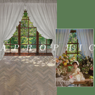 创美26年新款宝宝复古油画风儿童写真周岁百天莫奈花园拍照背景布