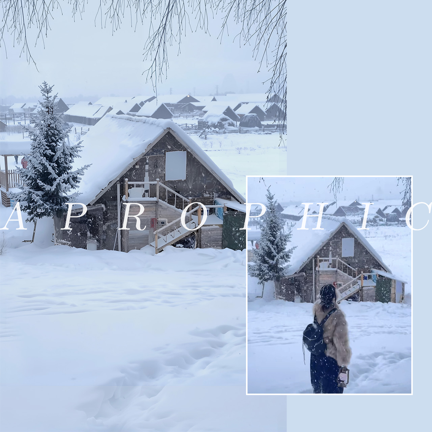 影楼冬季圣诞节雪景拍照背景布室内雪景冬天雪地木屋喷绘背景纸