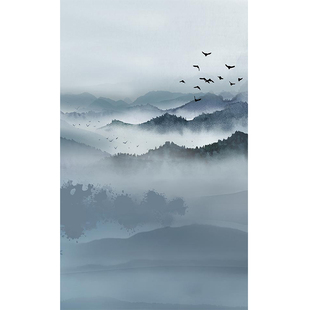 霧水墨寫真拍照背景布商拍山水攝影背景紙 影樓國風親子復古新中式
