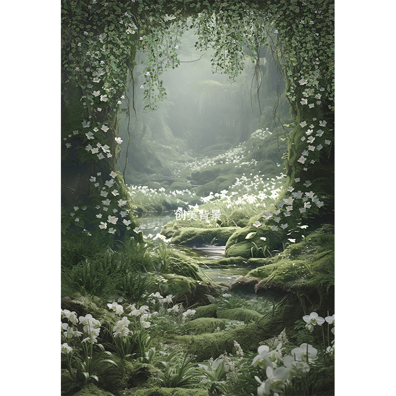 室内女神森林写真拍照背景布儿童精灵拍照背景纸直播花神深林背景
