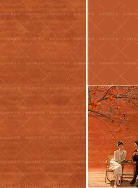 影楼婚纱高级橙色油画布纹理背景室内油画摄影背景手绘复古背景墙