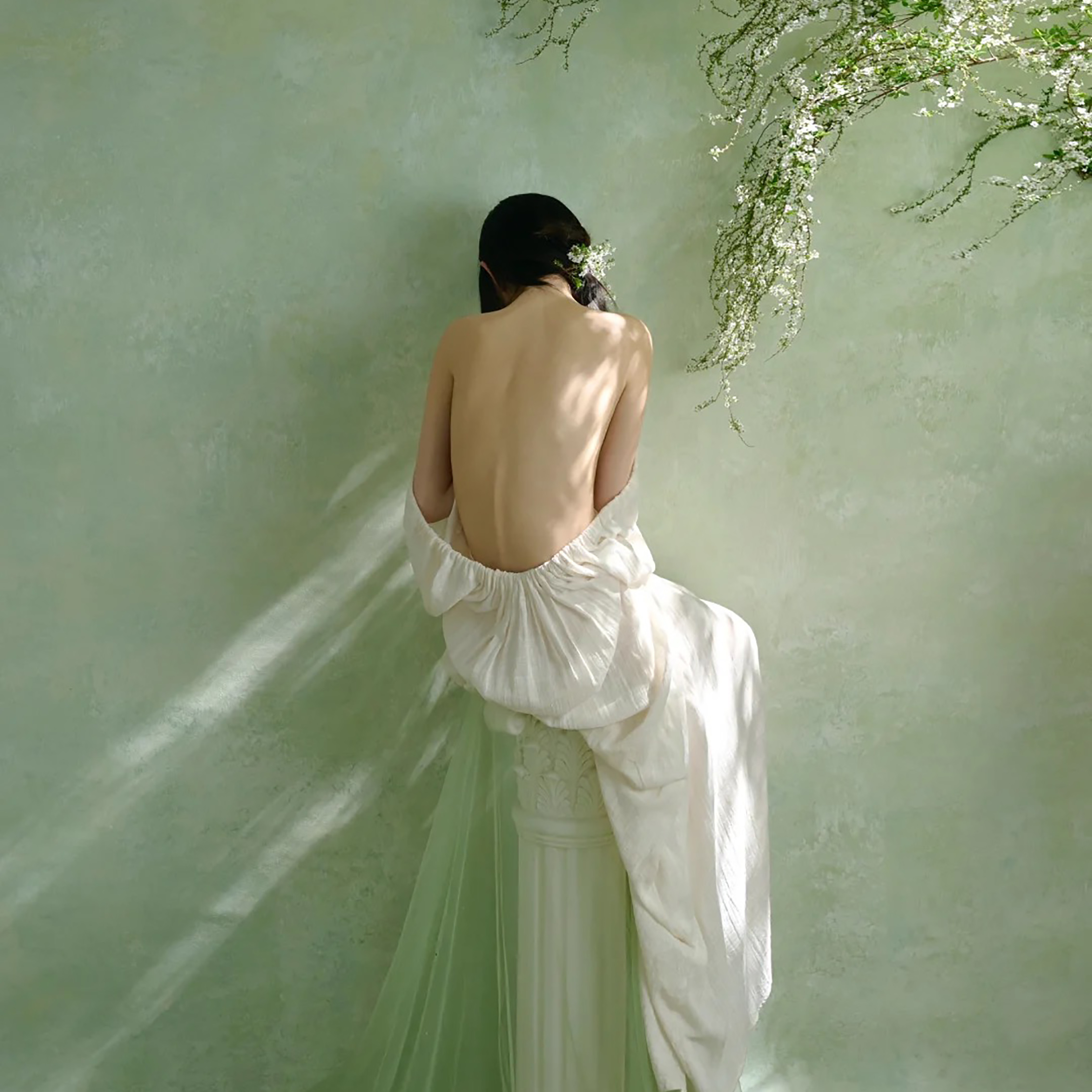 影棚婚纱拍照绿色油画摄影背景布室内高级肌理少女油画拍照背景纸