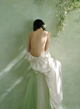 影棚婚纱拍照绿色油画摄影背景布室内高级肌理少女油画拍照背景纸