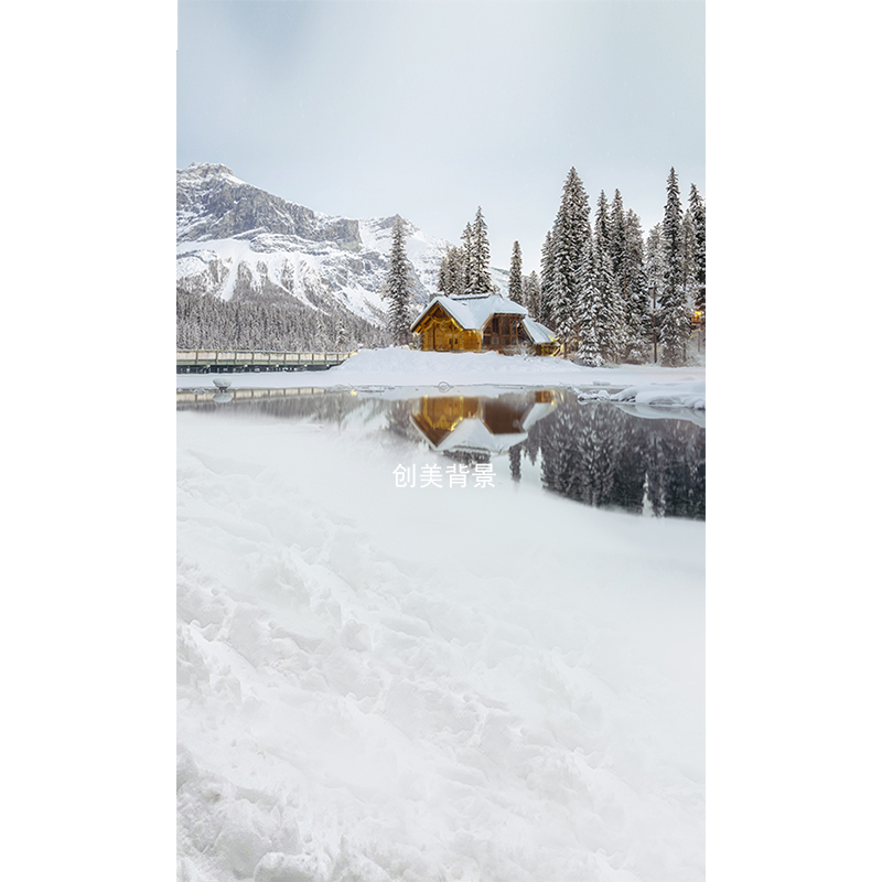 23年新款圣诞室内雪景拍照背景布室外木房雪景雪山圣诞拍照背景纸
