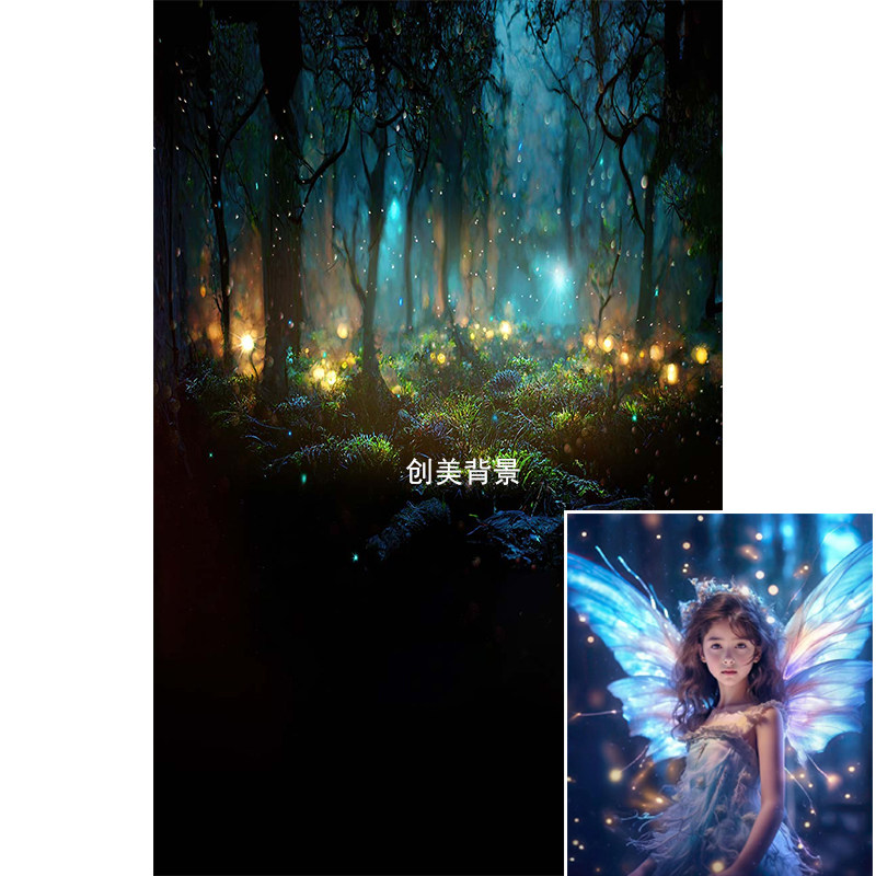 影楼室内黑色梦幻森林精灵写真背景影棚工作室人像景物拍照背景纸