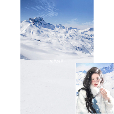 网红直播雪山雪景背景室内实景雪地背景喷绘实景背景淘宝商业拍照