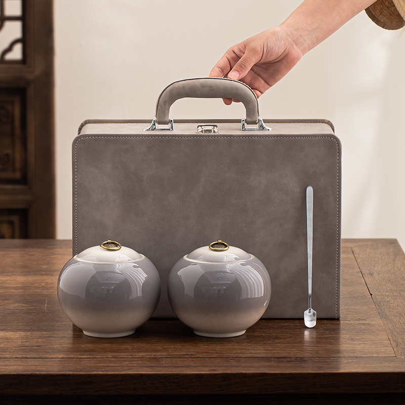 陶瓷德化中式皮盒茶叶礼盒