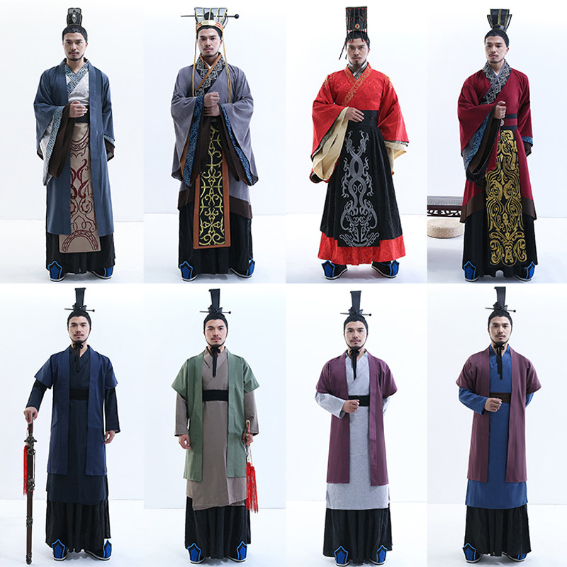 男士古代秦朝汉朝同款棉麻皇帝大臣宽袖汉武大帝古装舞台服装租赁