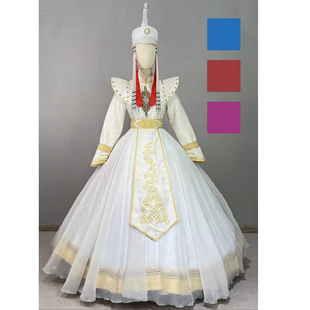 女士白色红色蒙古盛装歌手独唱五十六个民族长袖舞台艺考服装租赁
