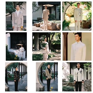 男士高端刺绣中式盘扣竹叶立领新郎主持人艺考歌手西装定制出售