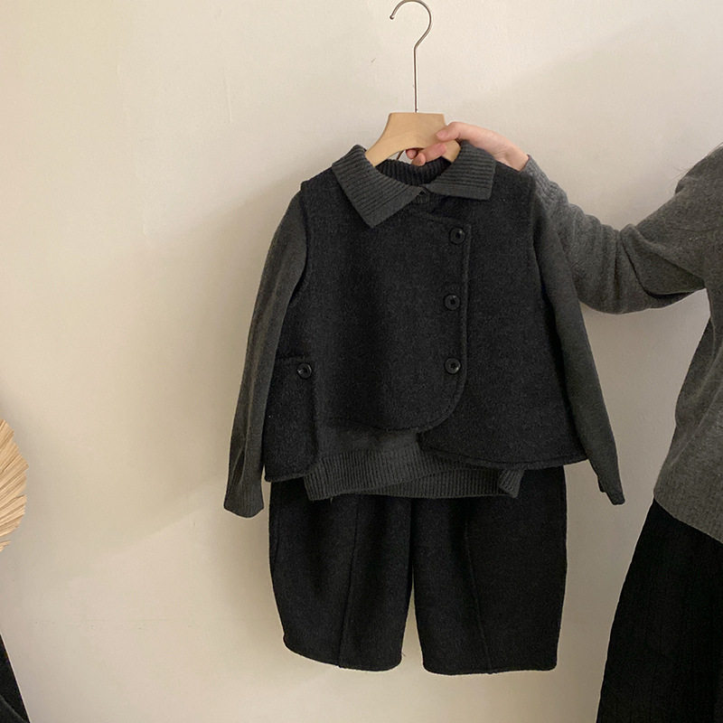 GLP KISS韩系童装男女童韩范加绒不规则马甲翻领毛衣宽松毛呢裤,童装/婴儿装/亲子装,毛衣/针织衫,淘宝优惠券,粉丝福利购,淘宝优惠卷