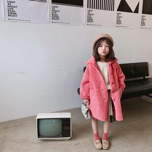 2021秋冬新款韩国儿童中长款女童时髦洋气羊羔毛绒绒大衣外套 潮