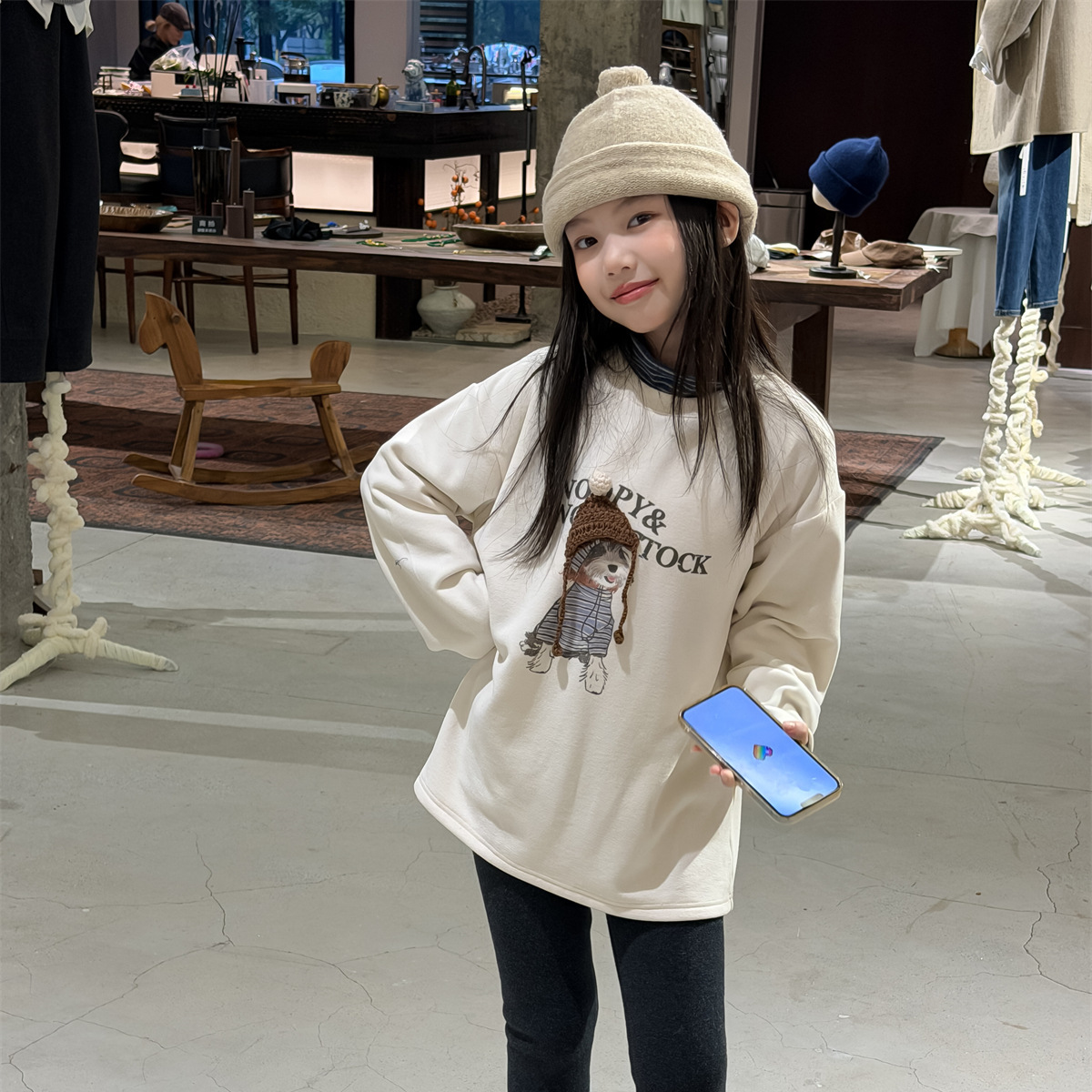 GLP KISS韩系童装25冬女童百搭中长款高弹力双面绒打底衫加厚T恤