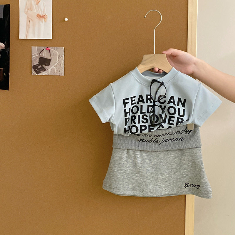 GLP KISS韩系童装26夏款女童韩版简约字母短袖T恤休闲短裙半身裙
