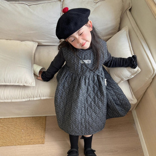 GLP KISS女童冬装新款25韩系儿童加厚打底波点夹棉背心裙连衣裙