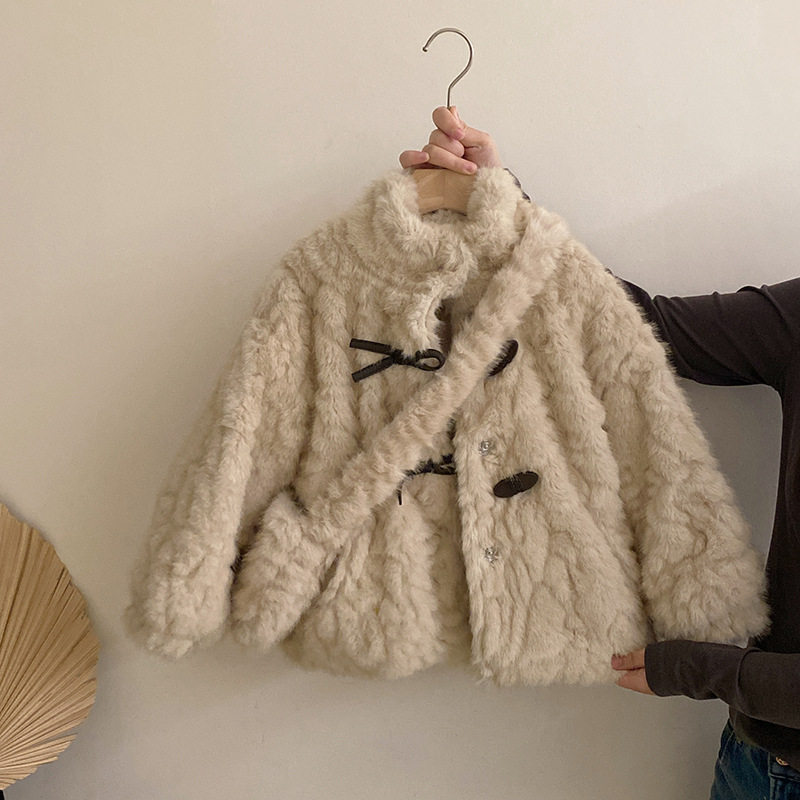 GLP KISS韩系童装女童冬季洋气加厚毛毛牛角扣加绒外套带包包时髦,童装/婴儿装/亲子装,皮草/仿皮草,淘宝优惠券,粉丝福利购,淘宝优惠卷