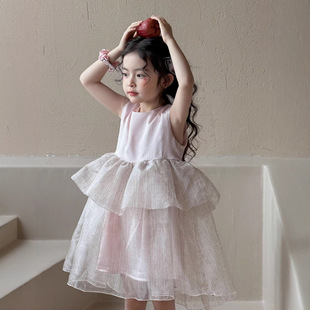 GLP 26夏季 女童名媛千金风无袖 蛋糕公主裙蓬蓬连衣裙 KISS韩系童装