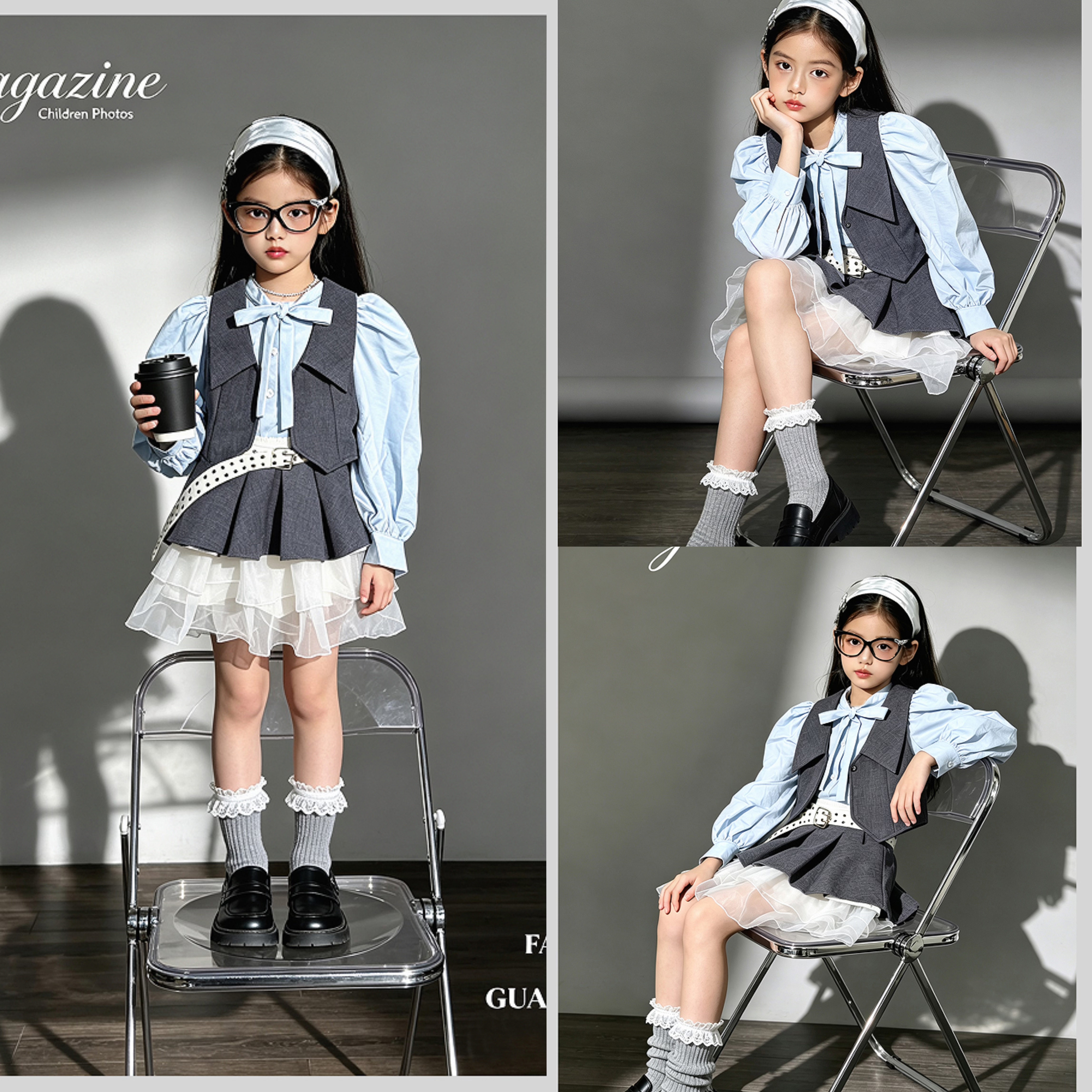 新款儿童摄影服装影楼拍照写真潮服女童学院风公主风时尚外景表演