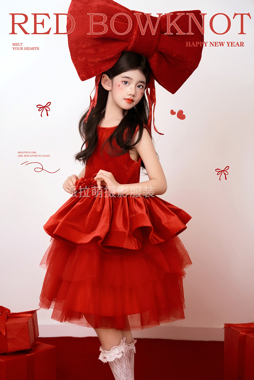 新款儿童摄影服装影楼写真艺术照潮童新年礼服拜年表演演出公主裙
