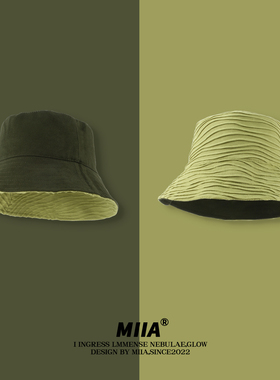 山本风日系双面纹理褶皱渔夫帽子女显脸小简约百搭水桶帽遮阳帽潮