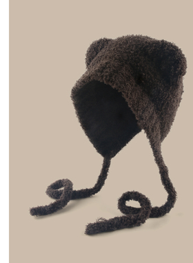 韩国可爱泰迪绒小熊耳朵绑带雷锋帽子女秋冬保暖护耳帽针织毛线帽