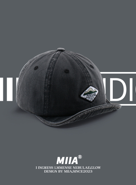 日系工装复古水洗做旧短帽檐棒球帽子男嘻哈街头潮流翻檐帽鸭舌帽