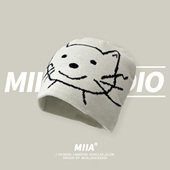 韩国可爱猫咪提花针织毛子女秋冬保暖弹力毛线帽显脸小包头毛冷帽