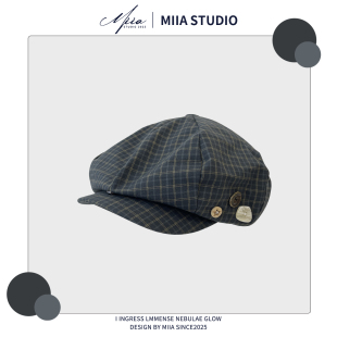 日系复古纽扣英伦格子八角帽女百搭显脸小报童帽画家帽鸭舌帽潮男