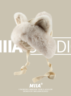 日系秋冬甜美可爱狐狸耳朵毛绒绑带雷锋帽百搭韩版护耳帽毛线帽女