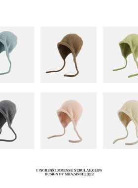 日系软糯可爱仿貂毛绑带蝴蝶结护耳帽秋冬保暖毛线帽套头雷锋帽女