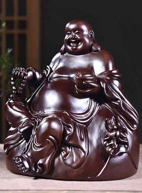 黑檀木雕弥勒佛像摆件坐佛实木笑