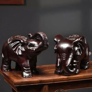 黑檀木雕大象摆件实木质雕刻一对象红木家居玄关办公室装饰工艺品