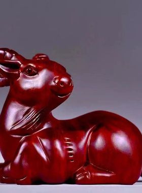 红花梨木雕刻羊摆件三合十二生肖