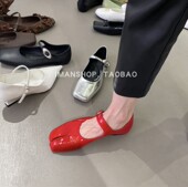 wins 软底 小众甜美潮流漆皮一字扣红色漆皮小单鞋 shoes 2026韩版
