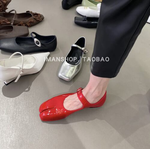 wins shoes 2026韩版小众甜美潮流漆皮一字扣红色漆皮小单鞋软底