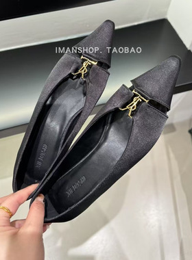 wins shoes·2025法式小众百搭尖头镂空搭扣缎面浅口小单鞋平底鞋