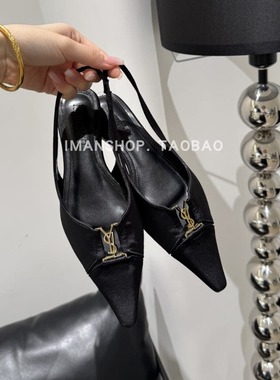 2026NEW SPRING 韩版夏季仙女松紧后绊带缎面包头凉鞋平底鞋黑色