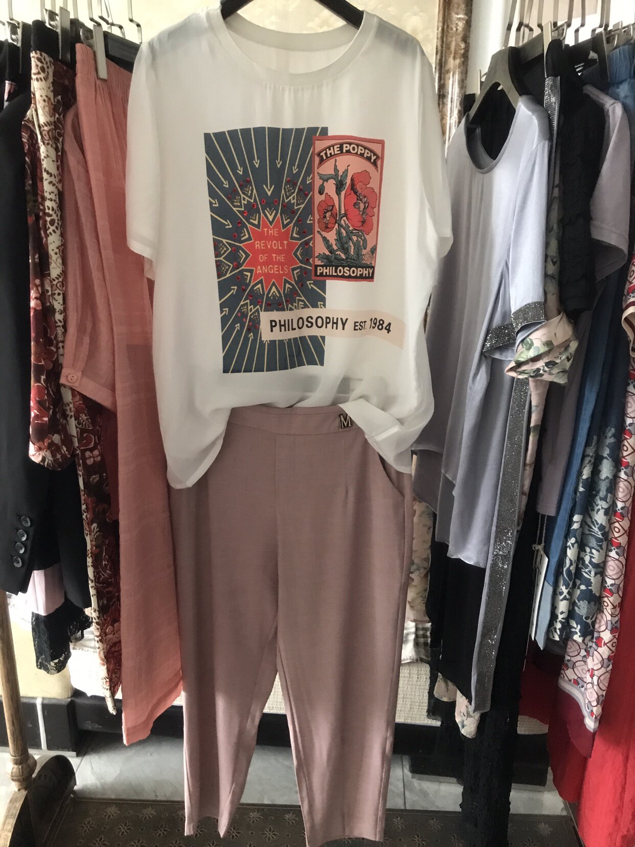 2024春季女装欧洲站高品质真丝印花钉珠圆领T恤衫高端气质女装