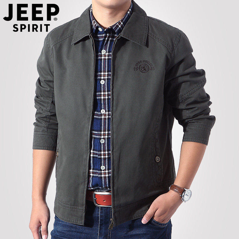 jeep吉普夹克外套春秋冬季纯棉工装青年男士大码翻领上衣夹克外套