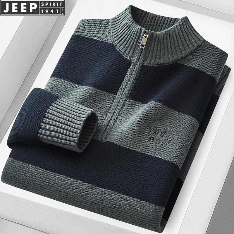 吉普纯棉毛衣男士加厚保暖毛线衣