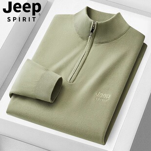 吉普半拉链毛衣男款秋冬针织衫立领商务内搭薄款打底衫男士