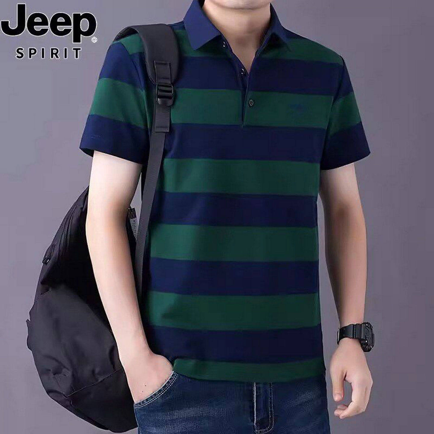 吉普短袖T恤男纯棉2026夏季新款条纹透气polo衫商务休闲爸爸上衣