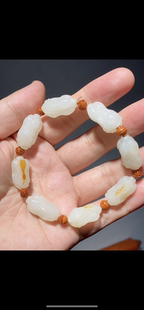 天然精品新疆和田玉籽料白菜百财手串34.7克正品带证书二十年老店