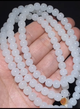 新疆和田玉籽料 老型108佛珠项链 一级白油性脂粉足 糯性强6*7mm