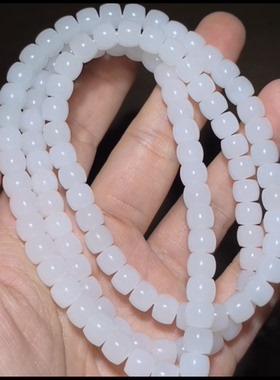 精品新疆和田玉籽料 直切老型108佛珠项链 一级白 玉种老糯7×8mm
