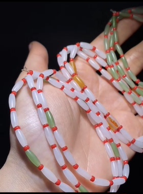 天然精品新疆和田玉 米珠项链  细糯 10×4mm 正品带证书全国复检