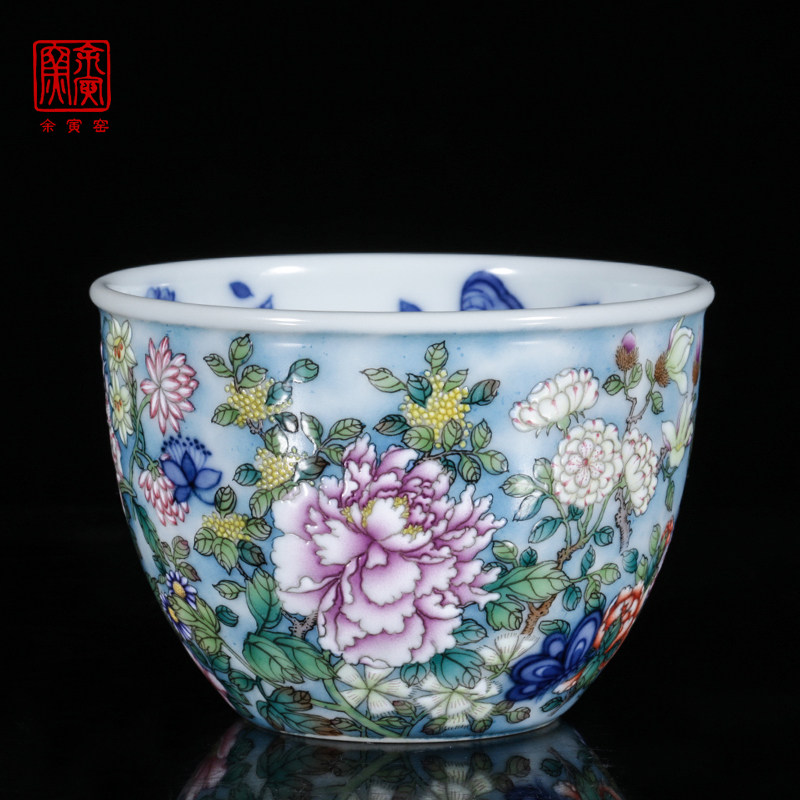 景德镇余寅窑 手绘斗彩万花缸杯 精品品茗杯主人杯茶具功夫泡茶杯