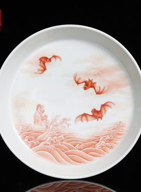 景德镇余寅窑 手绘矾红万福壶承干泡台茶道配件 精品功夫茶具